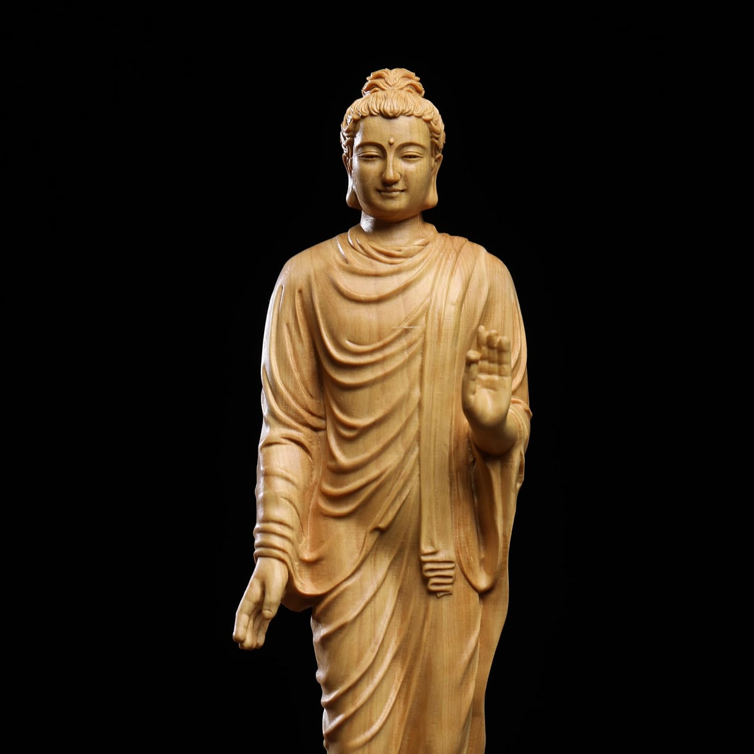 修縁堂】木彫り 禅意 武僧立像 勝運置物 彫刻 仏教工芸 柘植材 仏師で